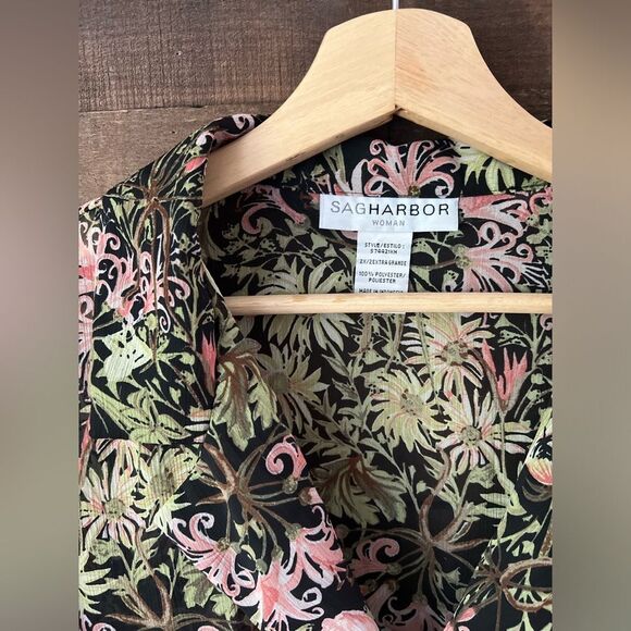 90s Vintage Sheer Floral Ruffled Short Sleeve Sag Harbor Blouse Size 2X - Picture 9 of 10